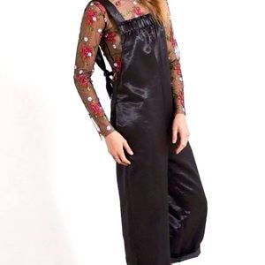 Silence + Noise Black Silky Wide Leg Overalls - XS